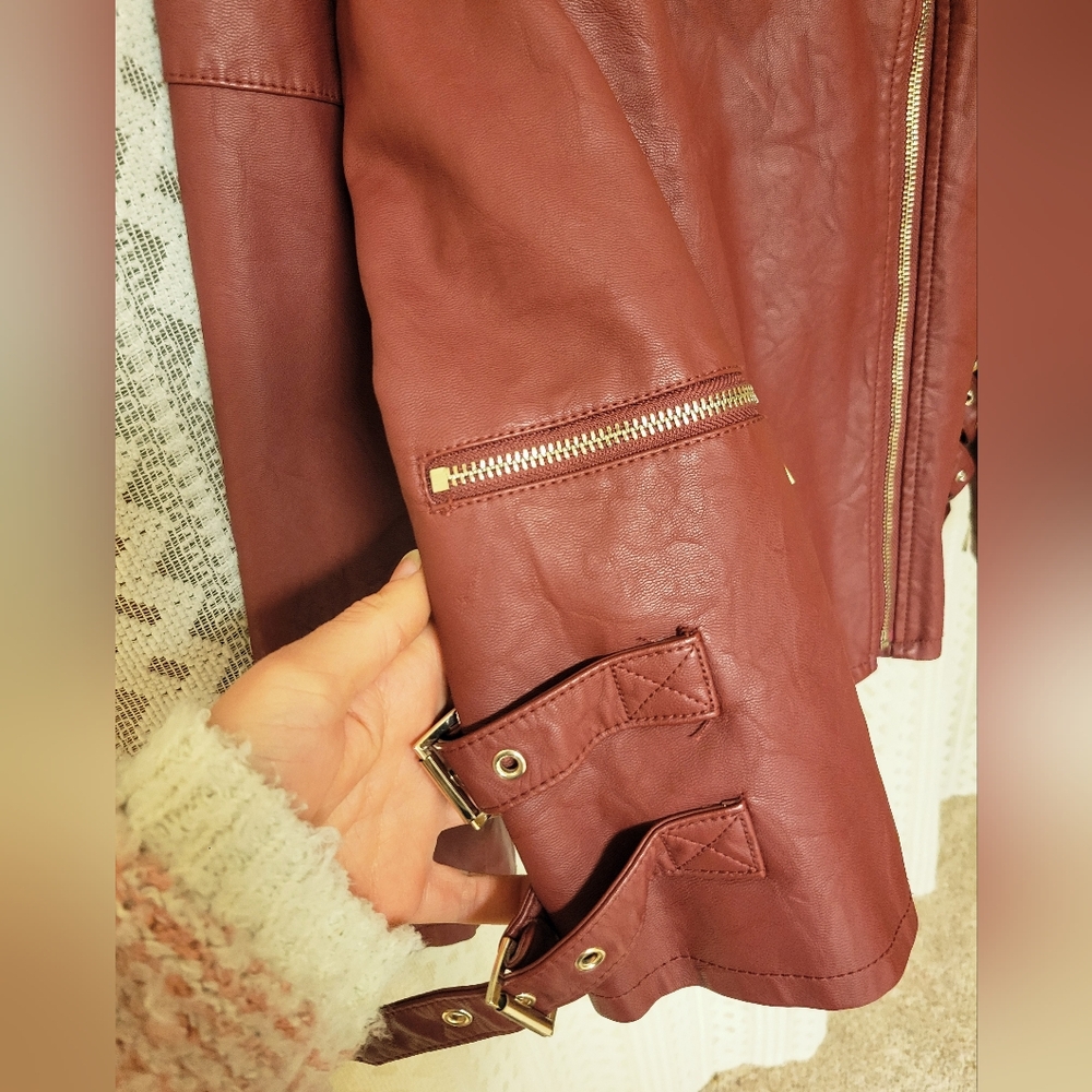 a.n.a Red Leather Jacket - Picture 4 of 5